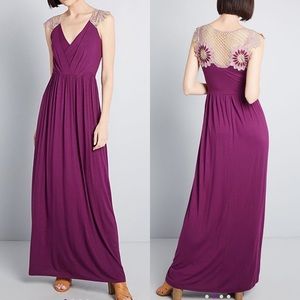 ModCloth Purple Floral Crochet-Accent Sweet Spirit Maxi Dress Bohemian